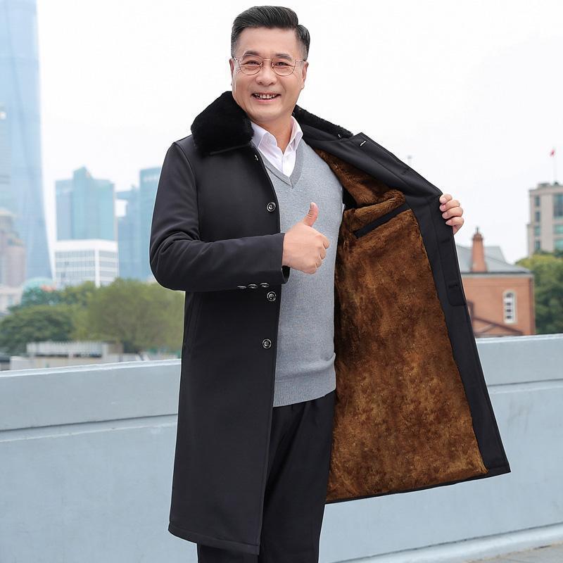 山力达迪冬季中长款外套中年男装爸爸厚款棉衣外套中老年男士上衣