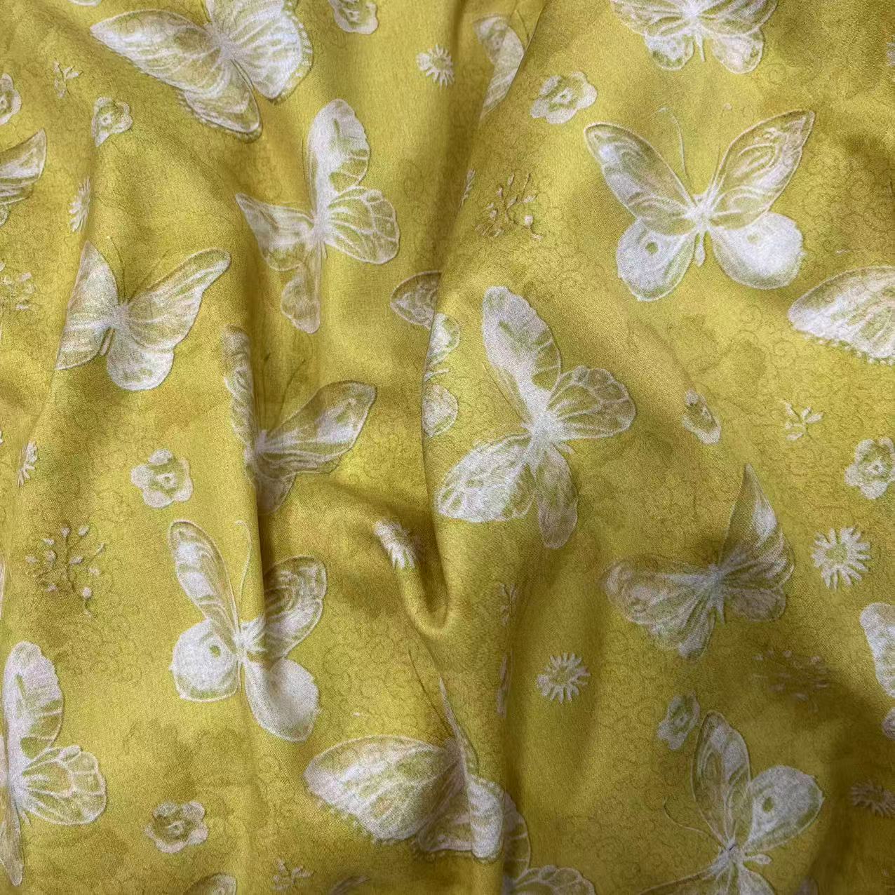  【绒兰】袋鼠国订单! 棉绸布料莱赛尔升级款 206号  黄底白蝴蝶