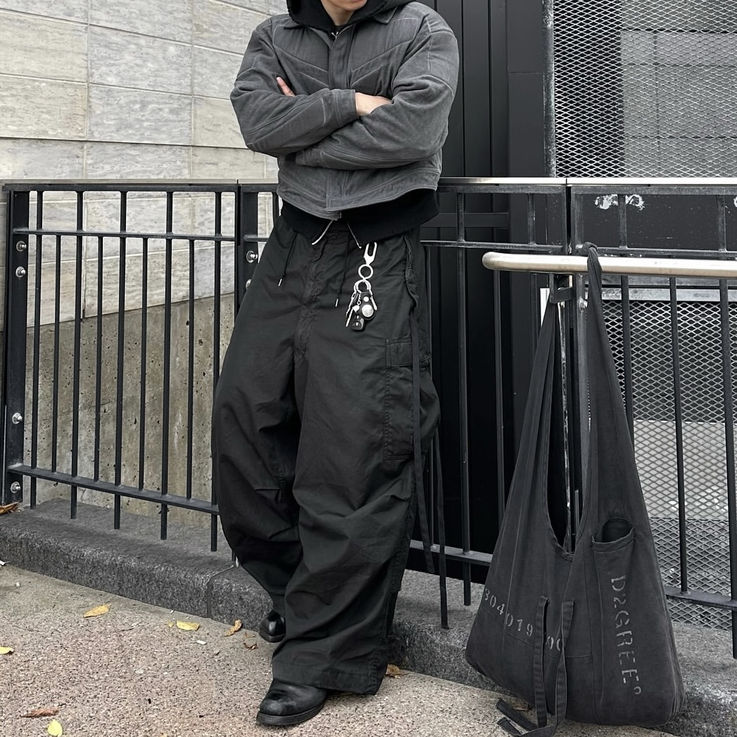 中古着vintage黑色高街风机能感小众男士阔腿裤