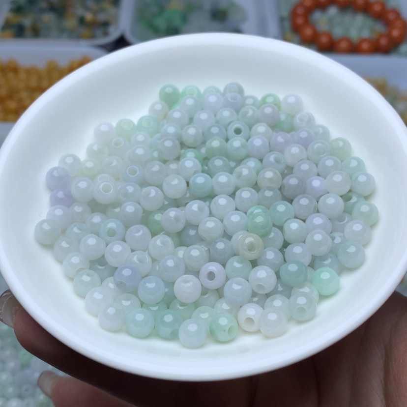 【闪购商品】翡翠手链未镶嵌卡6冰绿白大孔珠100颗