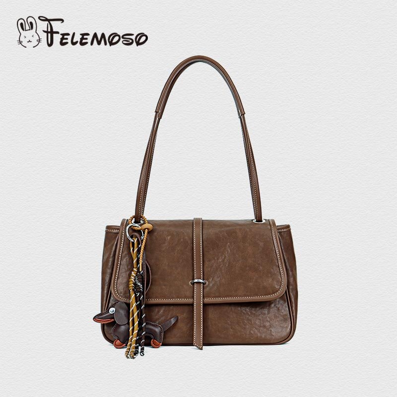 【长30高19厚10】经典纯色单肩斜跨邮差包MKT棕色7565