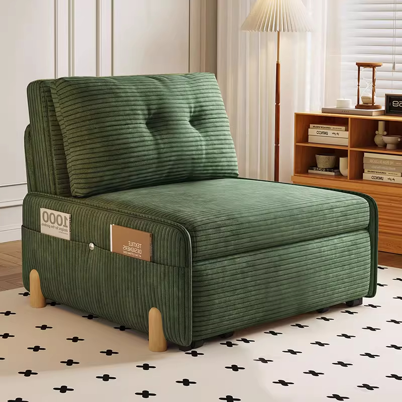 单人折叠沙发床两用多功能客厅书房阳台灯芯绒小户型抽拉可伸缩床