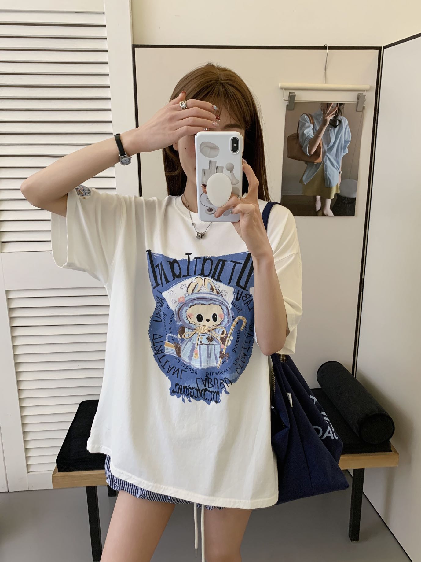 夏季上新重工拔染钢牙兔兔卡通圆领韩版休闲宽松短袖-T695