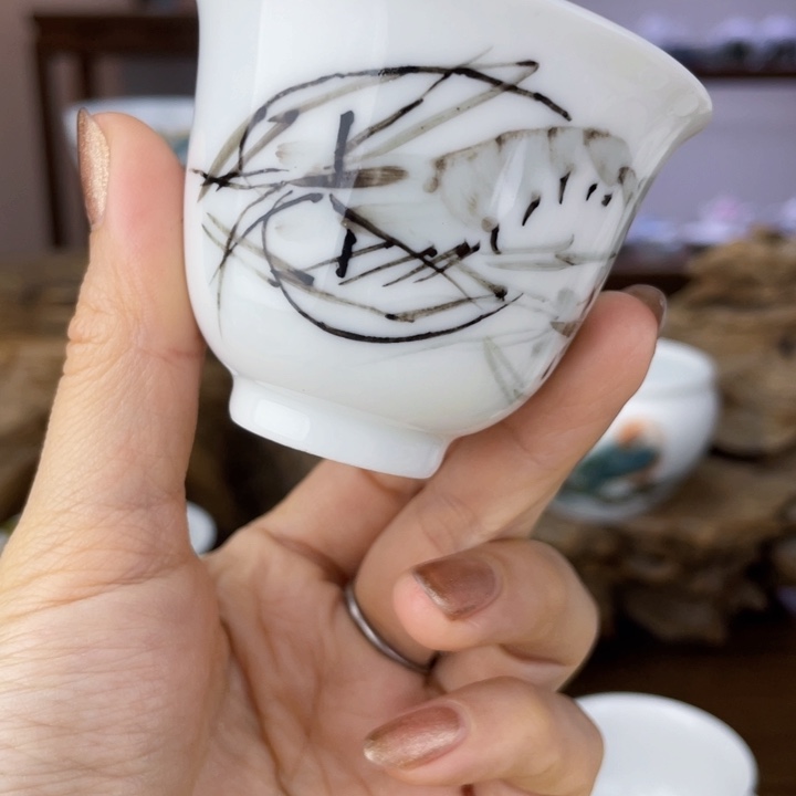 杯微瑕主人杯手绘釉下彩