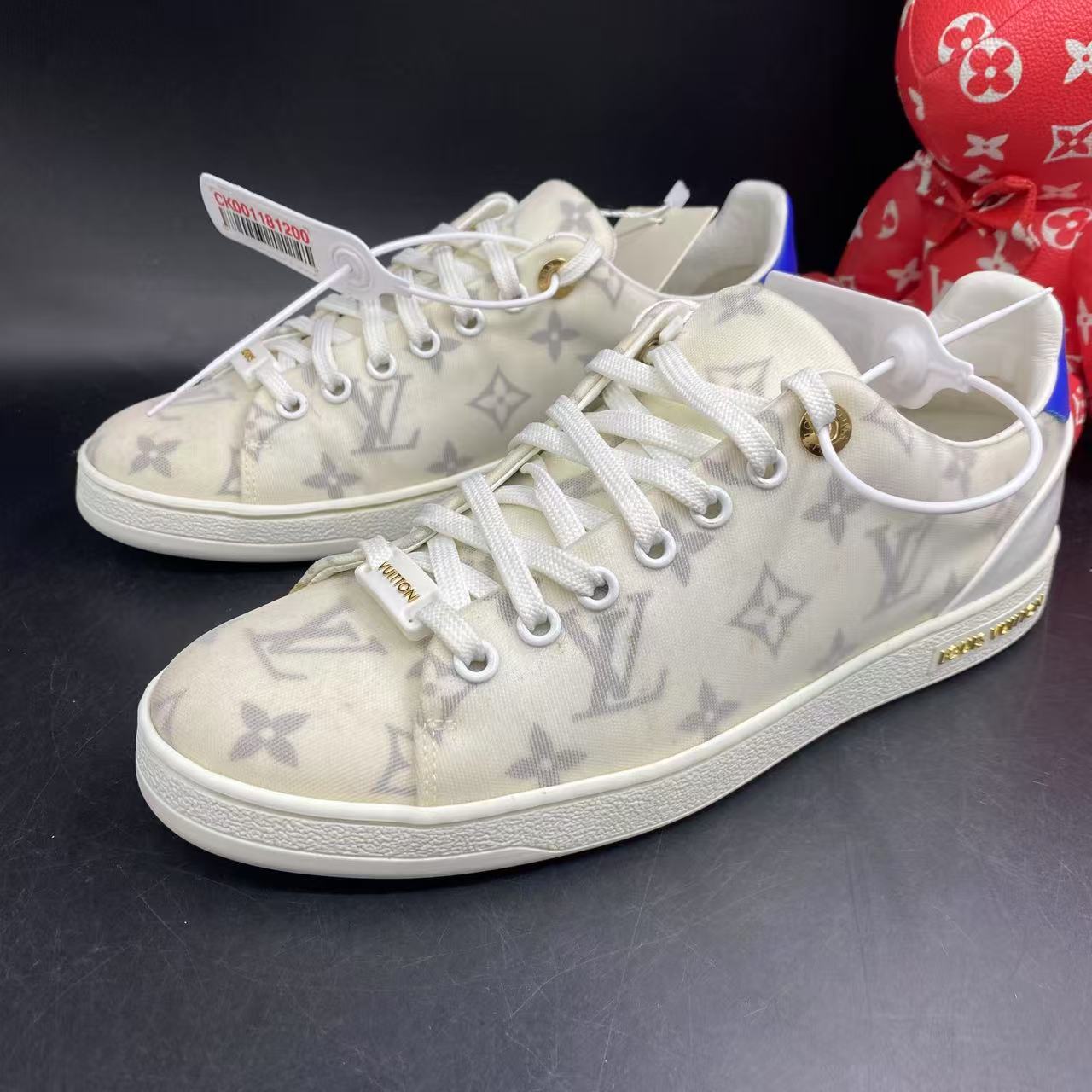95新 LouisVuitton/路易威登 蓝白老花时尚板鞋37.5欧码ddm2024