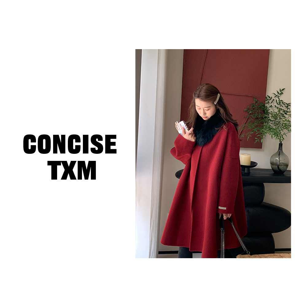 【唐小木】狐狸毛围巾大衣 冬季新款韩系气质羊毛大衣 DY1083