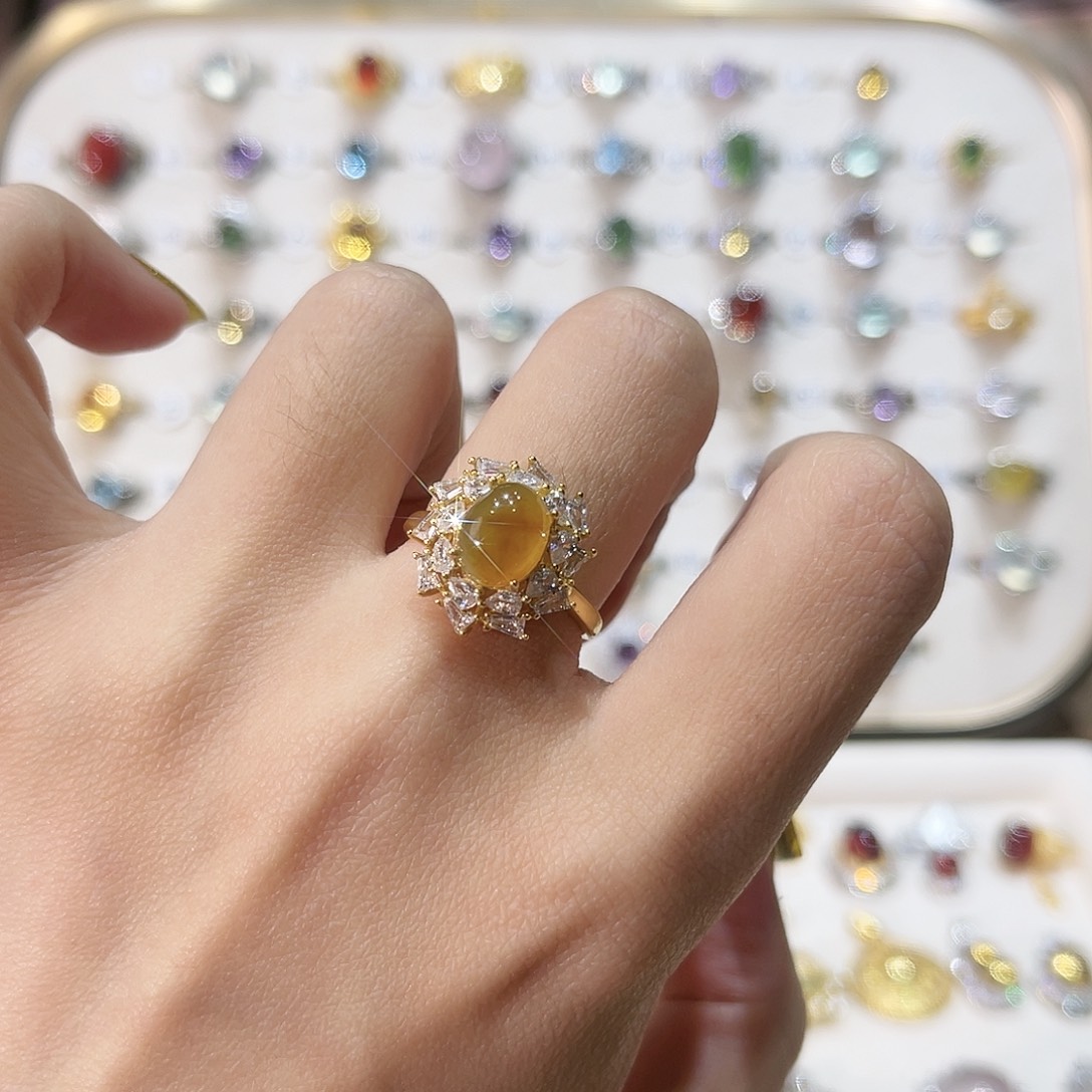 蛇纹石玉戒指银S925镶嵌