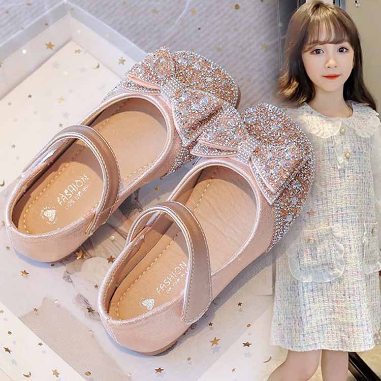 公主鞋女童春秋2025新款儿童皮鞋水晶软底配礼服小女孩蝴蝶结单鞋