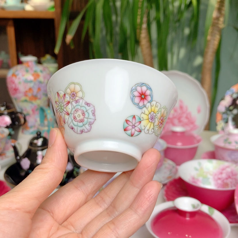 【闪购商品】皮球花粉彩主人杯景德镇陶瓷
