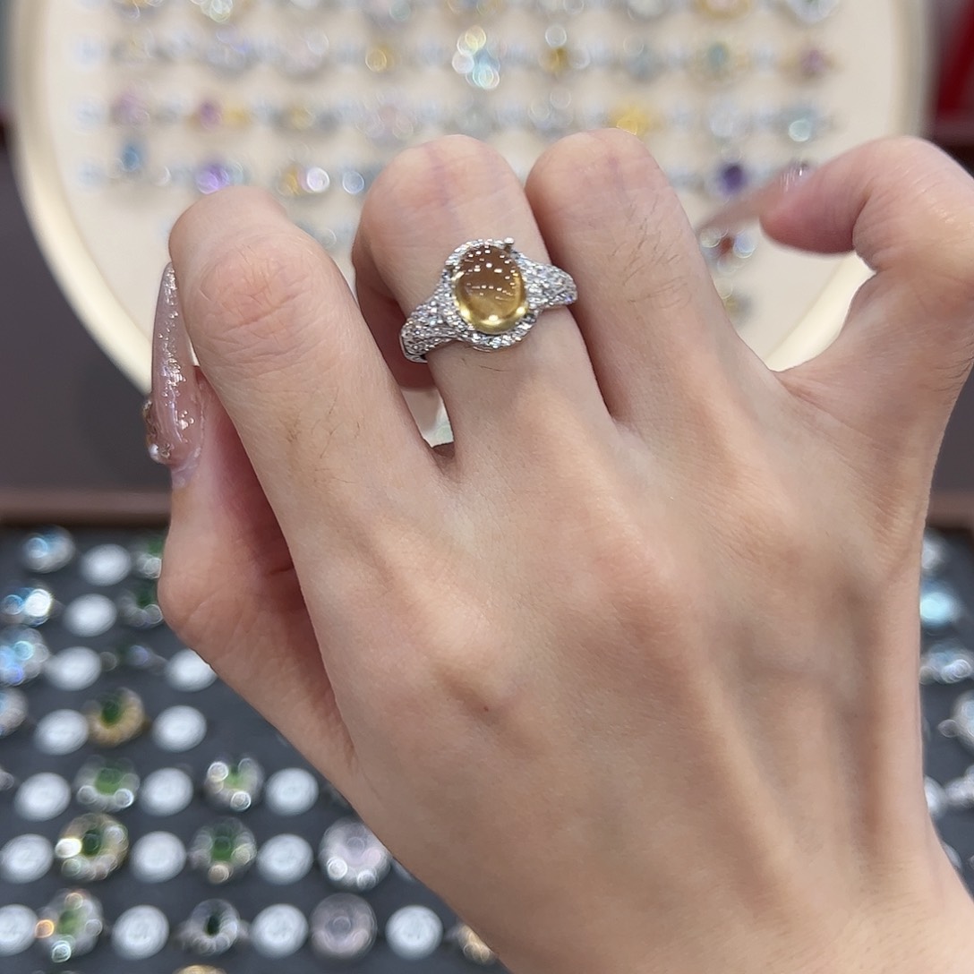 蛇纹石玉银S925镶嵌戒指