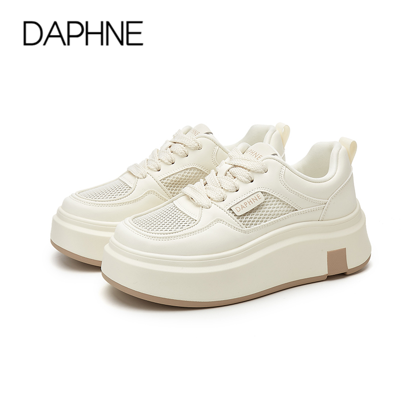Daphne/达芙妮小白鞋女皮网拼接时尚百搭厚底增高休闲时尚板鞋夏