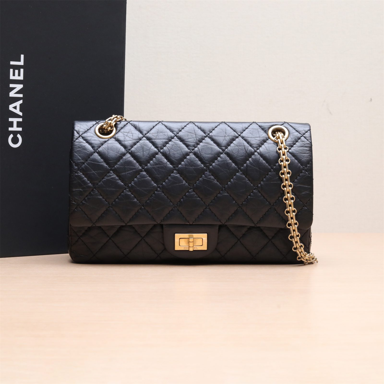 95新 Chanel/香奈儿 小花黑黑2.55 口盖包 小号 黑色 31开 