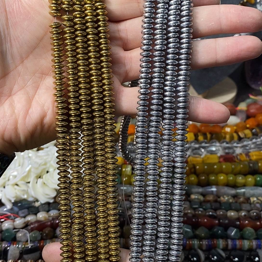 石英质玉未镶嵌，2条黑胆石飞碟隔片8mm，备注颜色，
