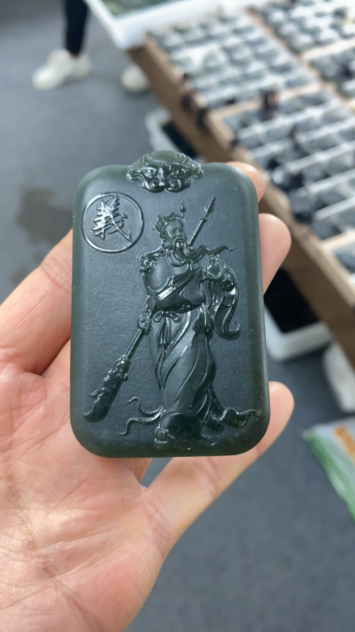 和田玉关公牌子 单面