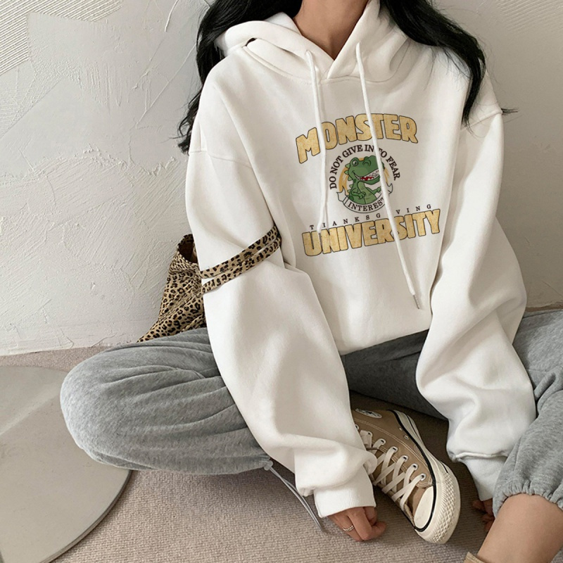 休闲百搭连帽宽松加绒加厚ins韩版秋冬女装