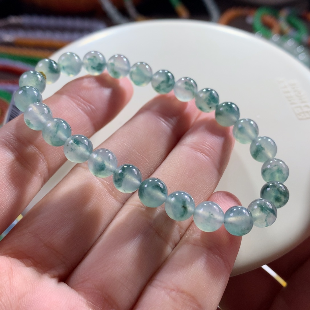 未镶嵌手链翡翠翡翠冰胶底飘蓝花卡7.10+