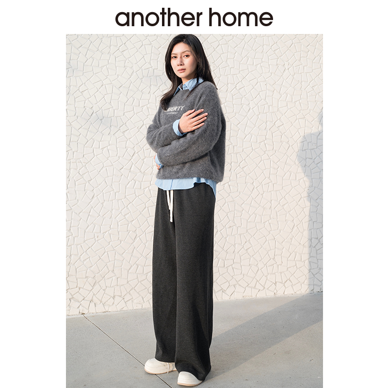 anotherhome休闲裤极简风秋冬外穿直筒裤高腰阔腿裤百搭显瘦加厚