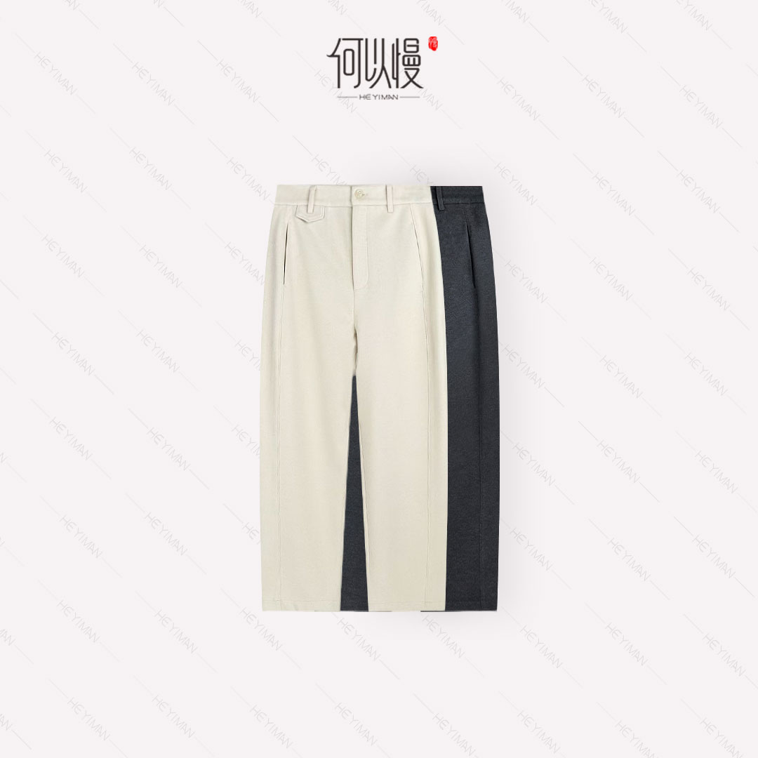 【何以慢】绵羊毛混纺秋冬季双面拉毛工艺加厚磨毛萝卜裤C4-A5872