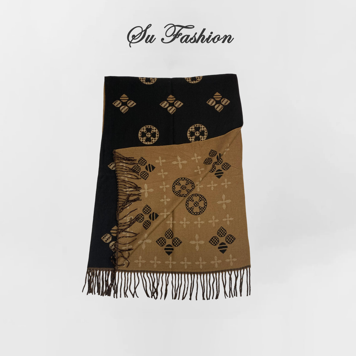 披肩格纹外搭女新款围巾四叶草百搭流苏B24