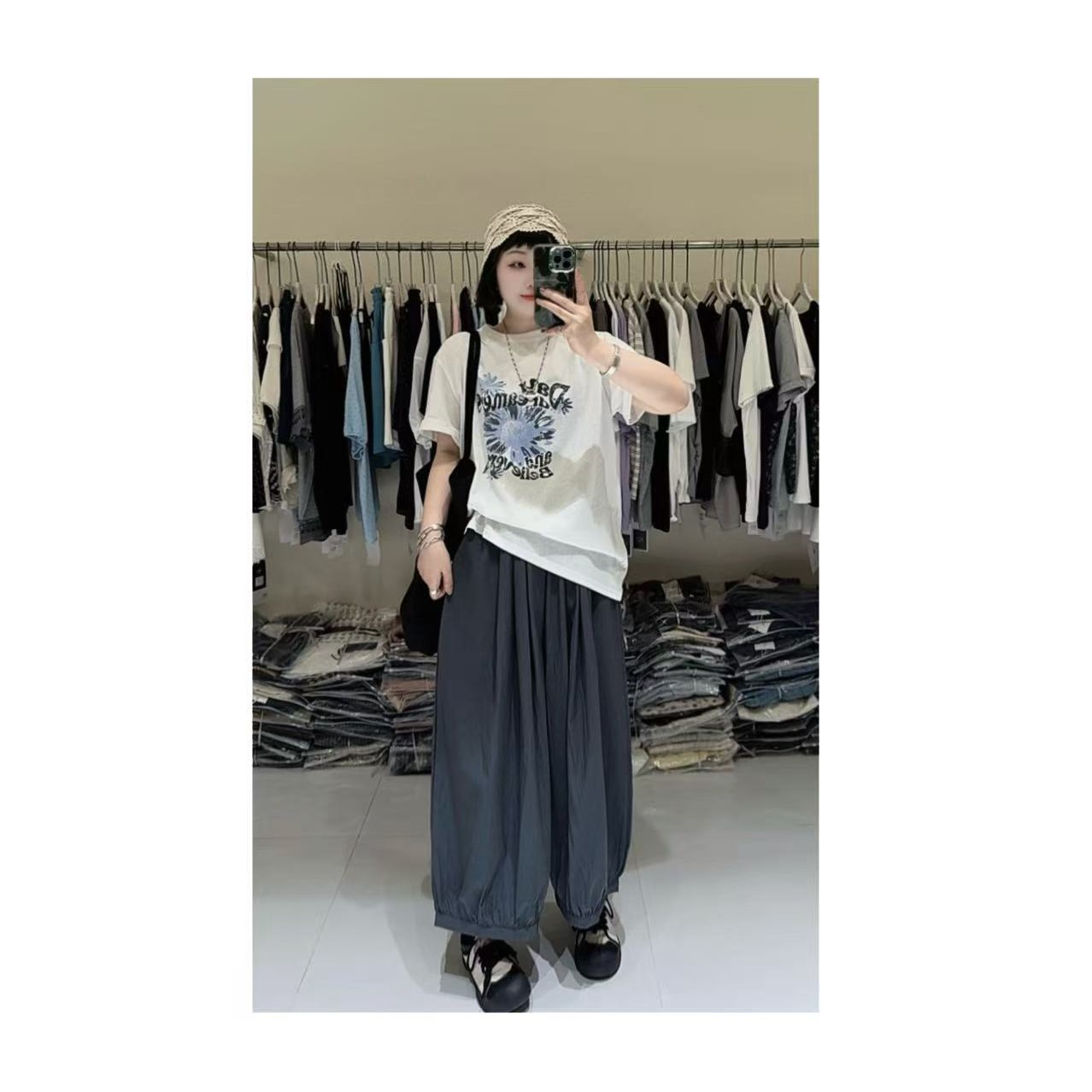 【花朵】简约显瘦雪花棉印花短袖T恤8805