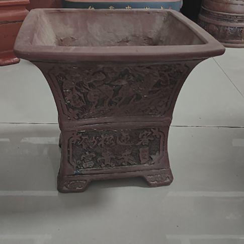 紫砂花盆仿古浮雕紫砂兰花盆