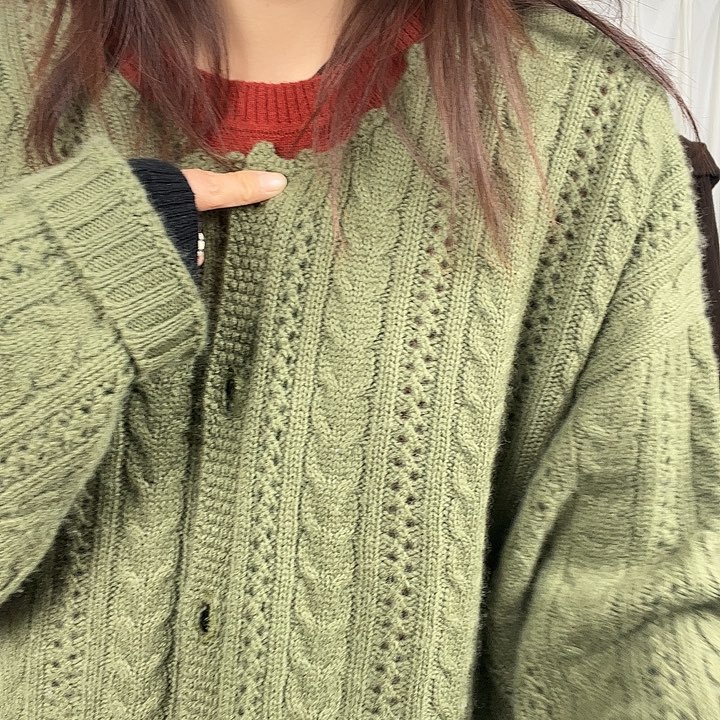 100%羊绒钩花领开衫