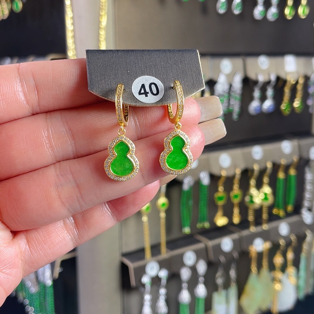 翡翠银S925镶嵌耳饰缅甸A货