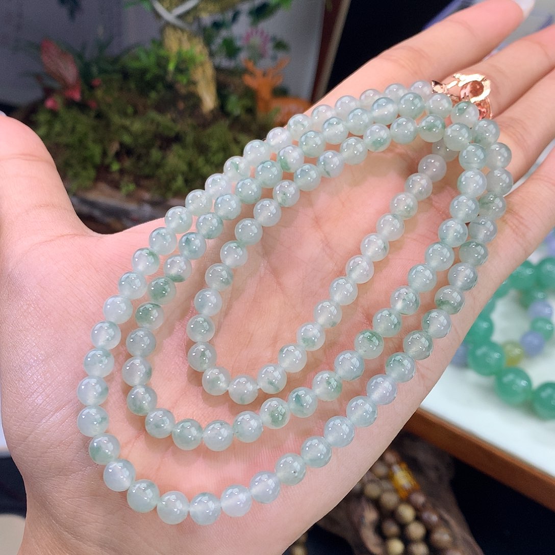 翡翠未镶嵌手链冰飘绿花项链