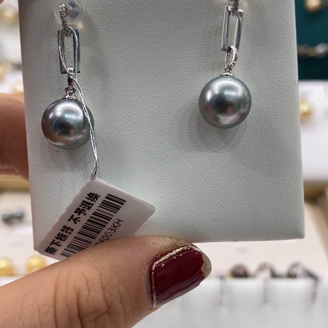 海水珍珠耳饰18K金镶嵌10-11mm