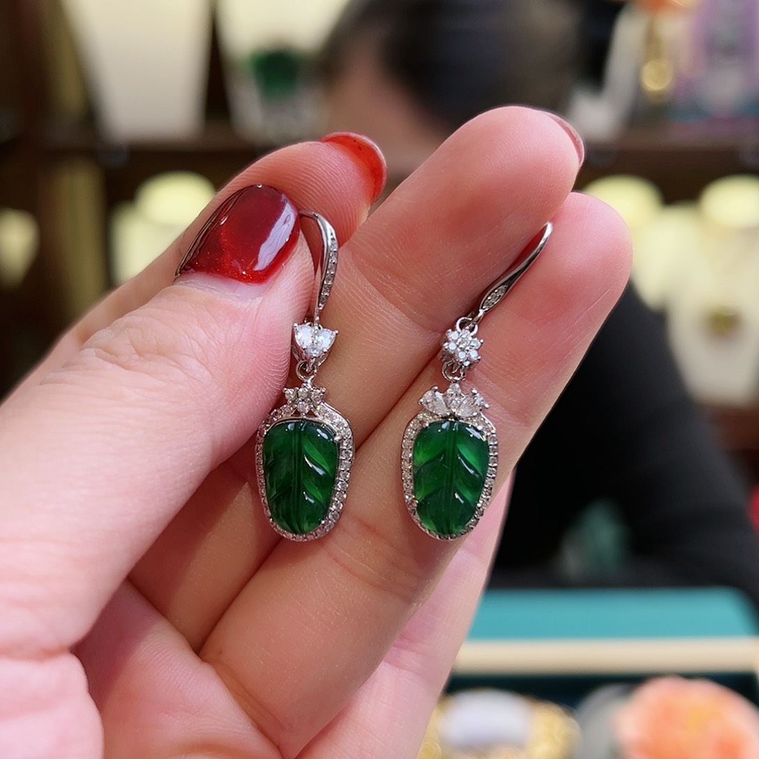 翡翠耳饰银S925镶嵌耳环