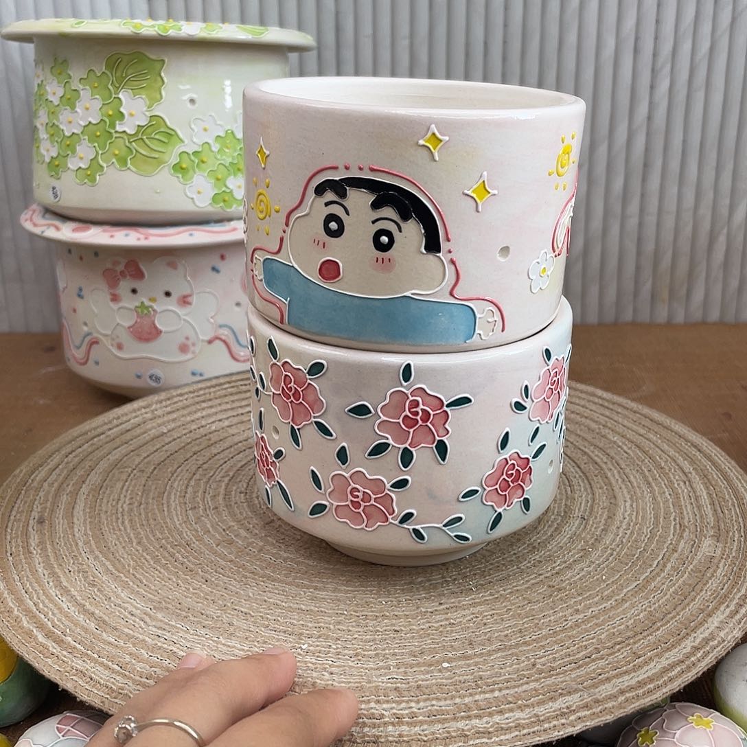 白泥手绘多肉花盆瑕疵