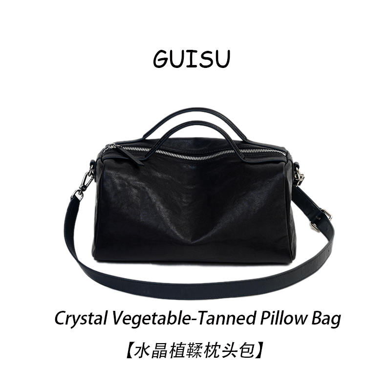 【闺宿】水晶植鞣头层牛皮时尚百搭单肩斜挎小众简约款枕头包2509