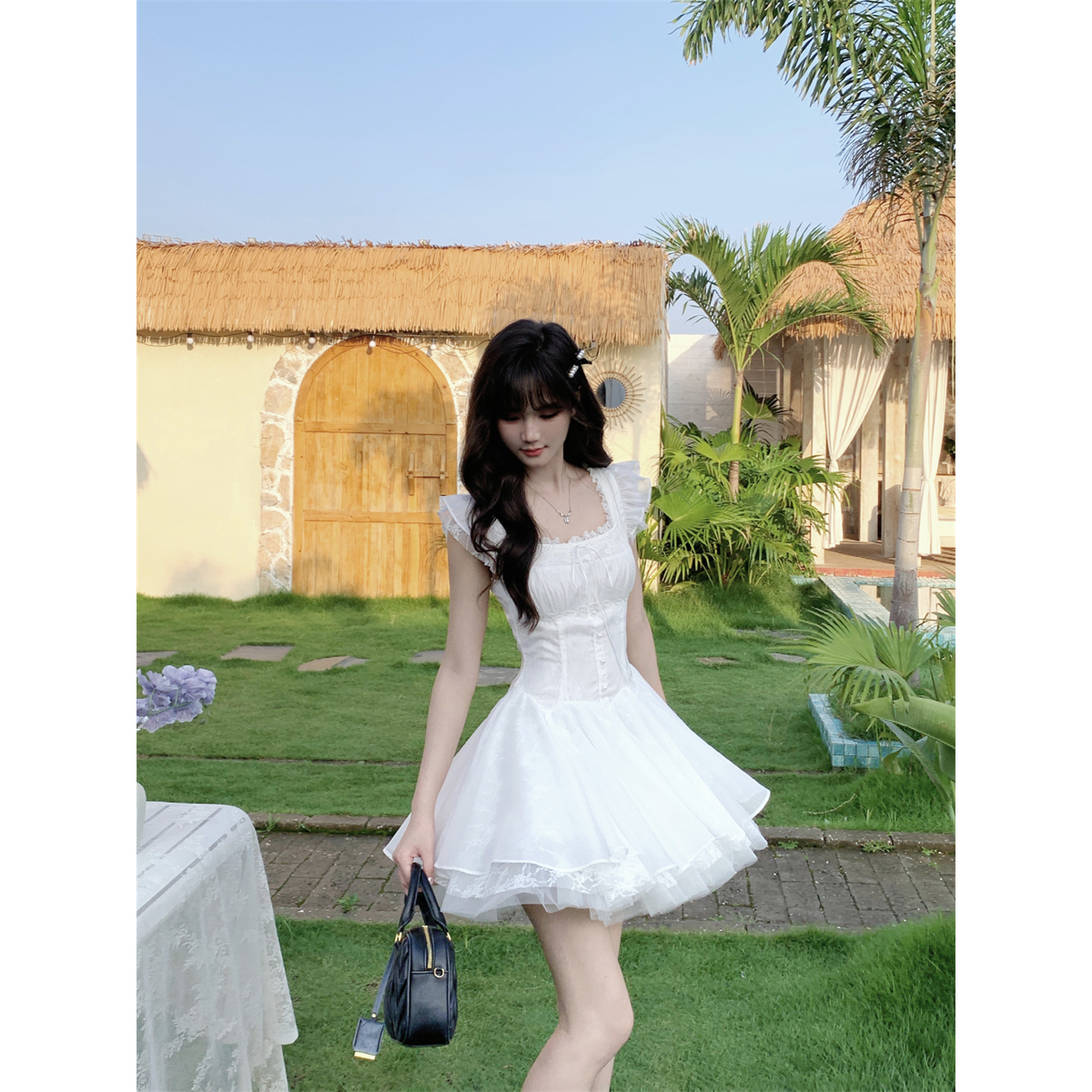 越韩小鱼 纱与芭蕾 法式重工在逃公主裙网纱蓬蓬裙蕾丝生日连衣裙