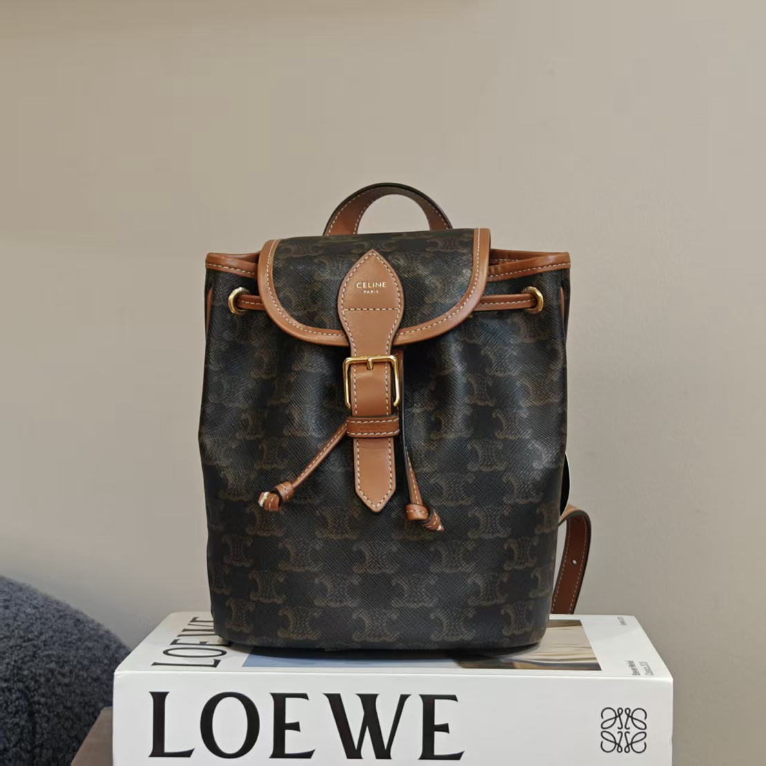 99新 Celine/思琳 凯旋门 老花 mini双肩包 迷你 新款