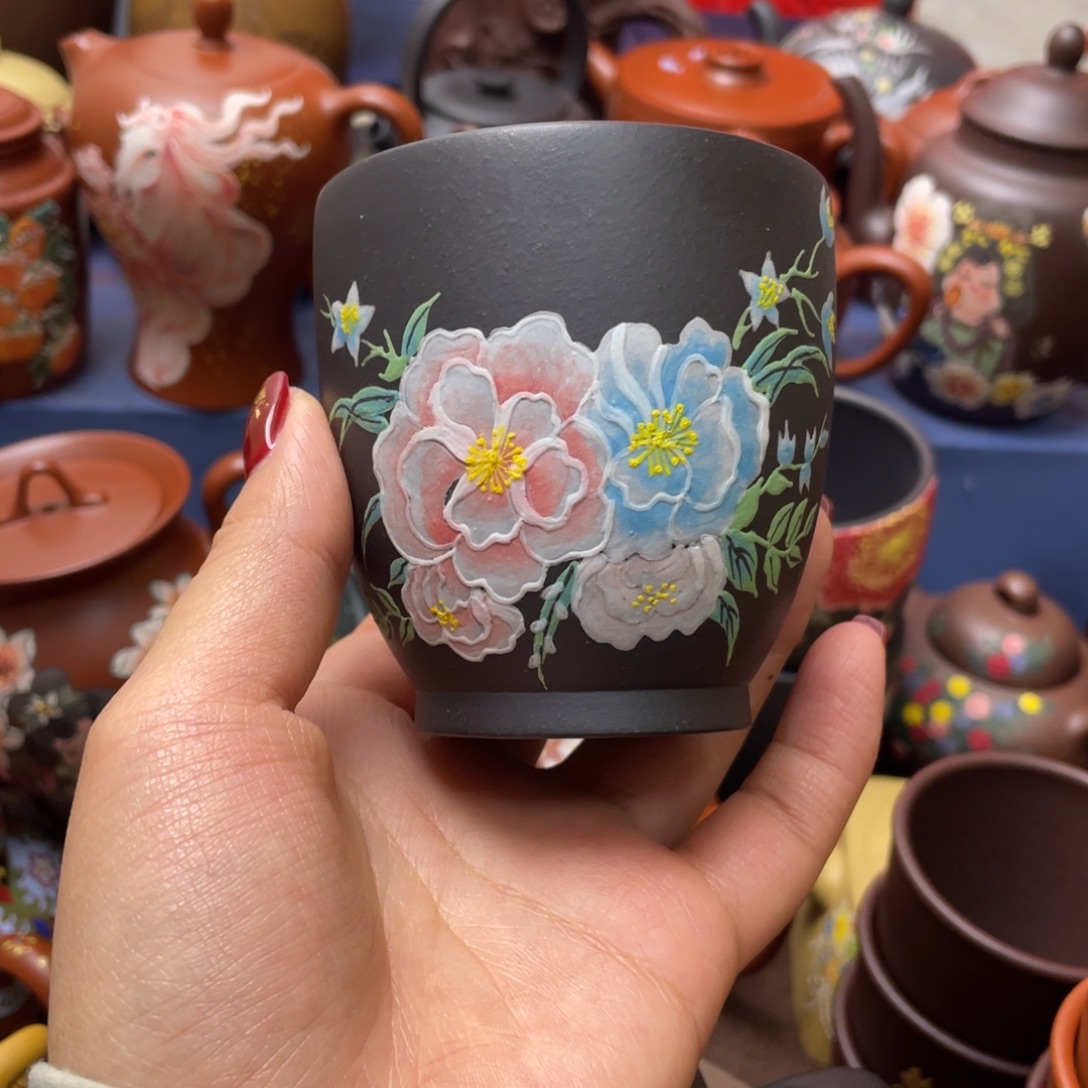 ****妹红泥茶杯紫砂主人杯150cc