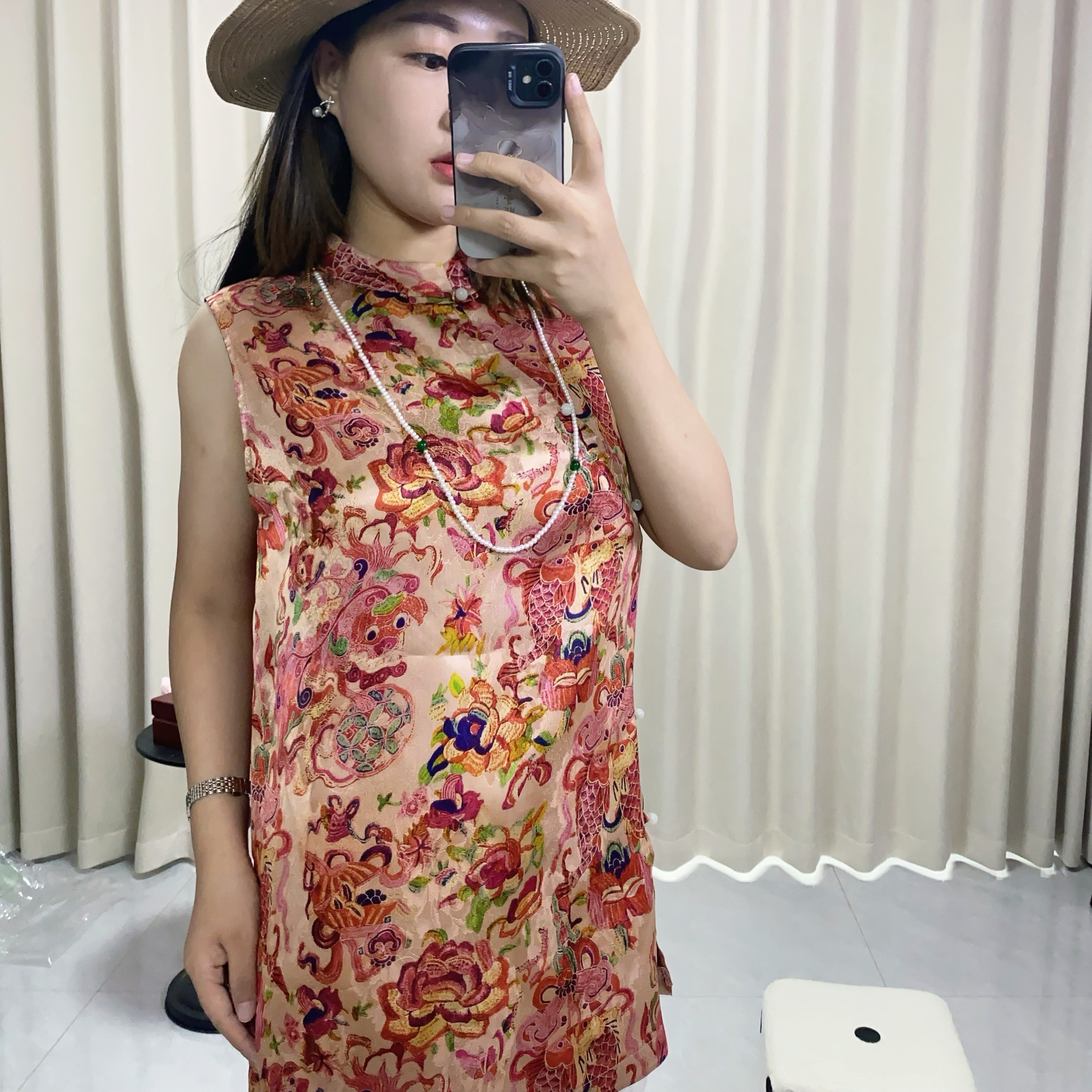 2025爆款人丝香云国风印花无袖中国风女士高级背心侧盘扣