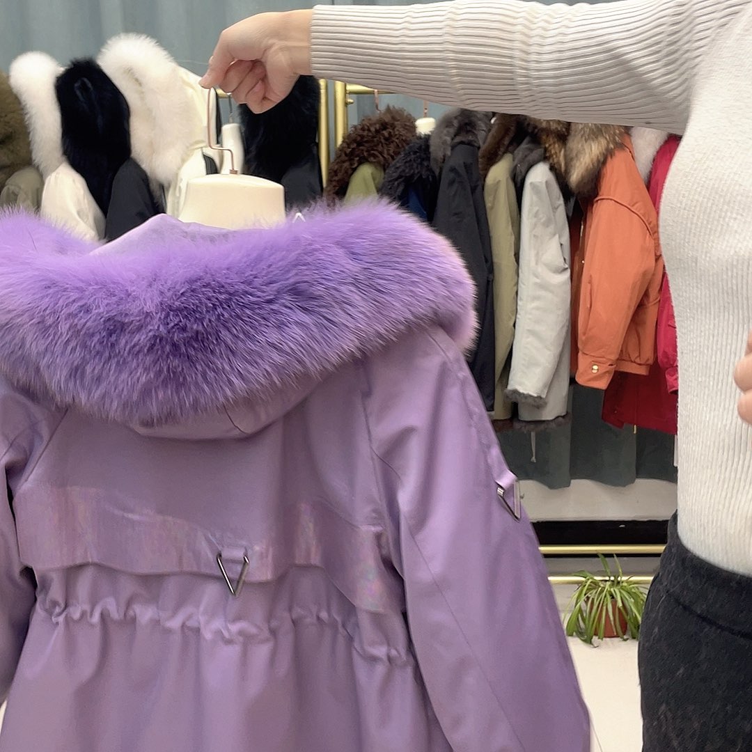 紫色中长款可拆卸派克服Ｍ