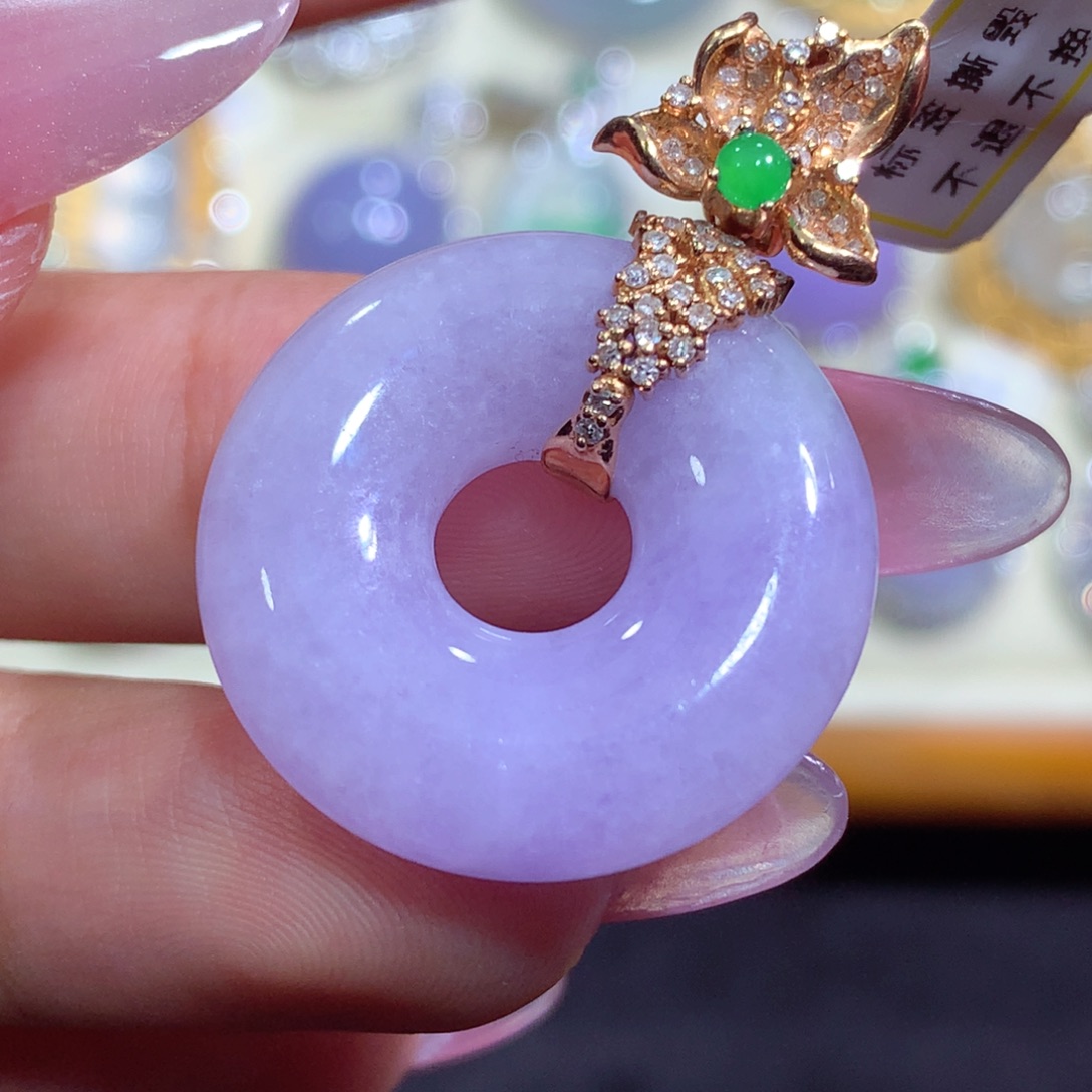 翡翠18K金镶嵌吊坠(不含链)