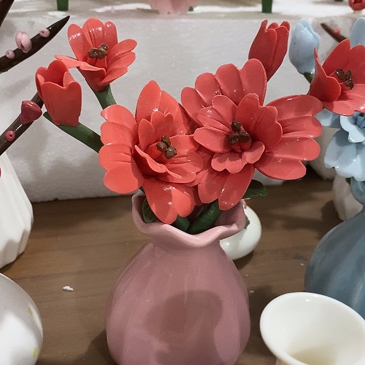 瓷片纯手工陶瓷花摆件