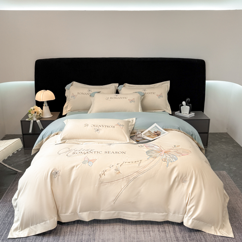 A类全棉纯棉绣花四件套床单高档欧式简约单被床品套件