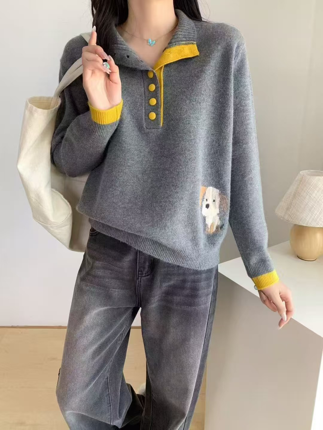 宽松型常规上衣女秋冬时尚休闲减龄套头针织毛针织衫网红常规款