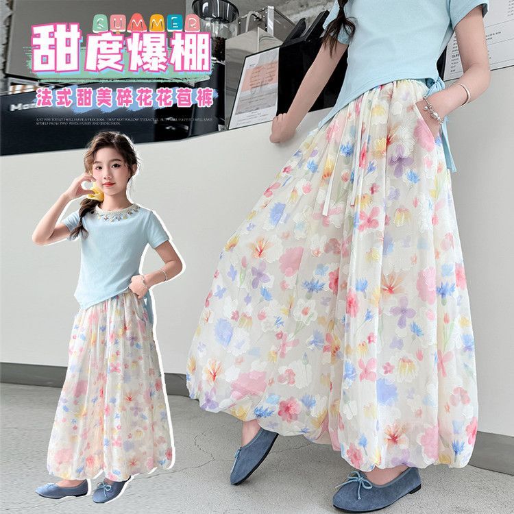 女童花苞裤子夏装2025新款女大童阔腿裤宽松慵懒风夏季儿童防蚊裤