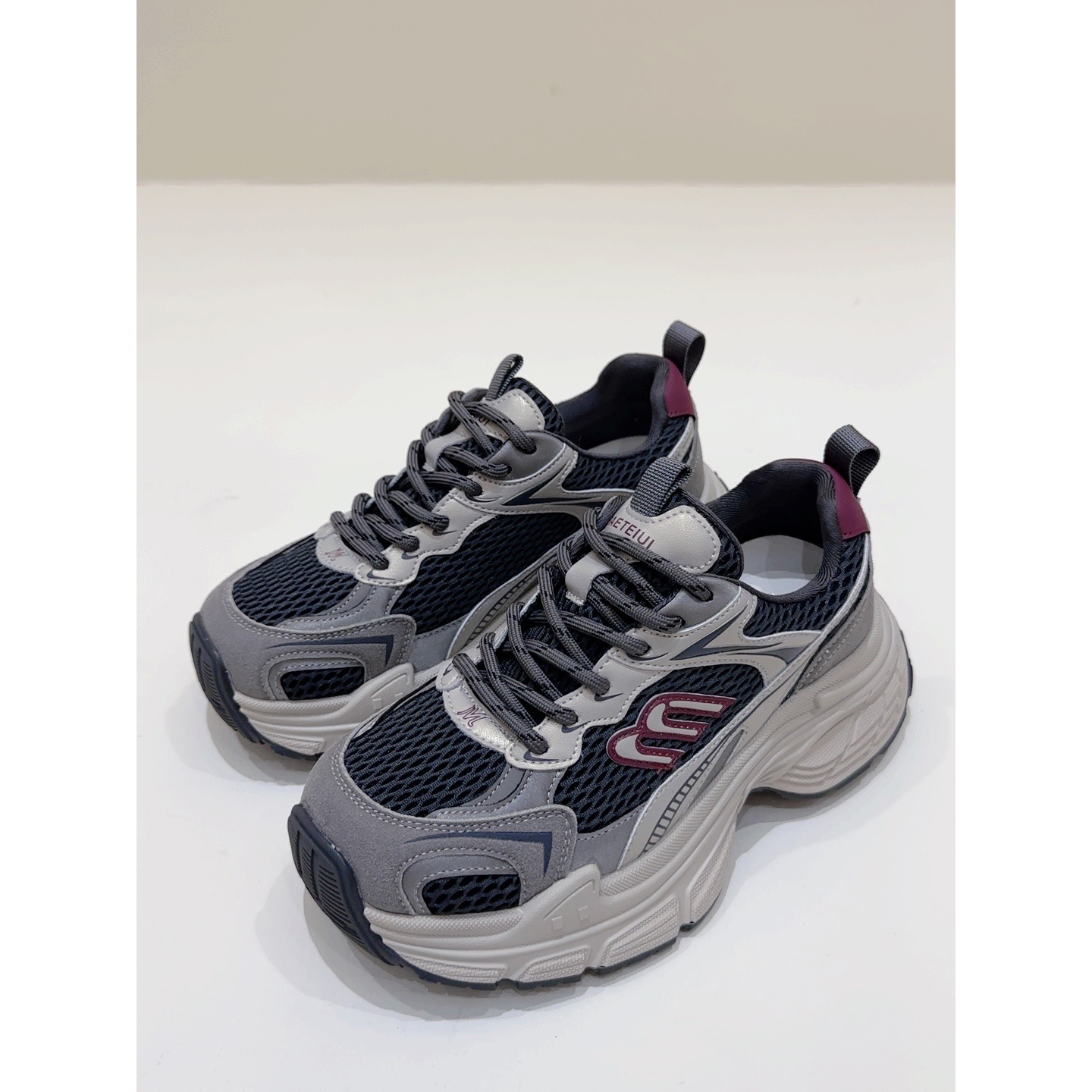 女鞋真皮老爹鞋阿甘鞋休闲鞋—灰红—8578