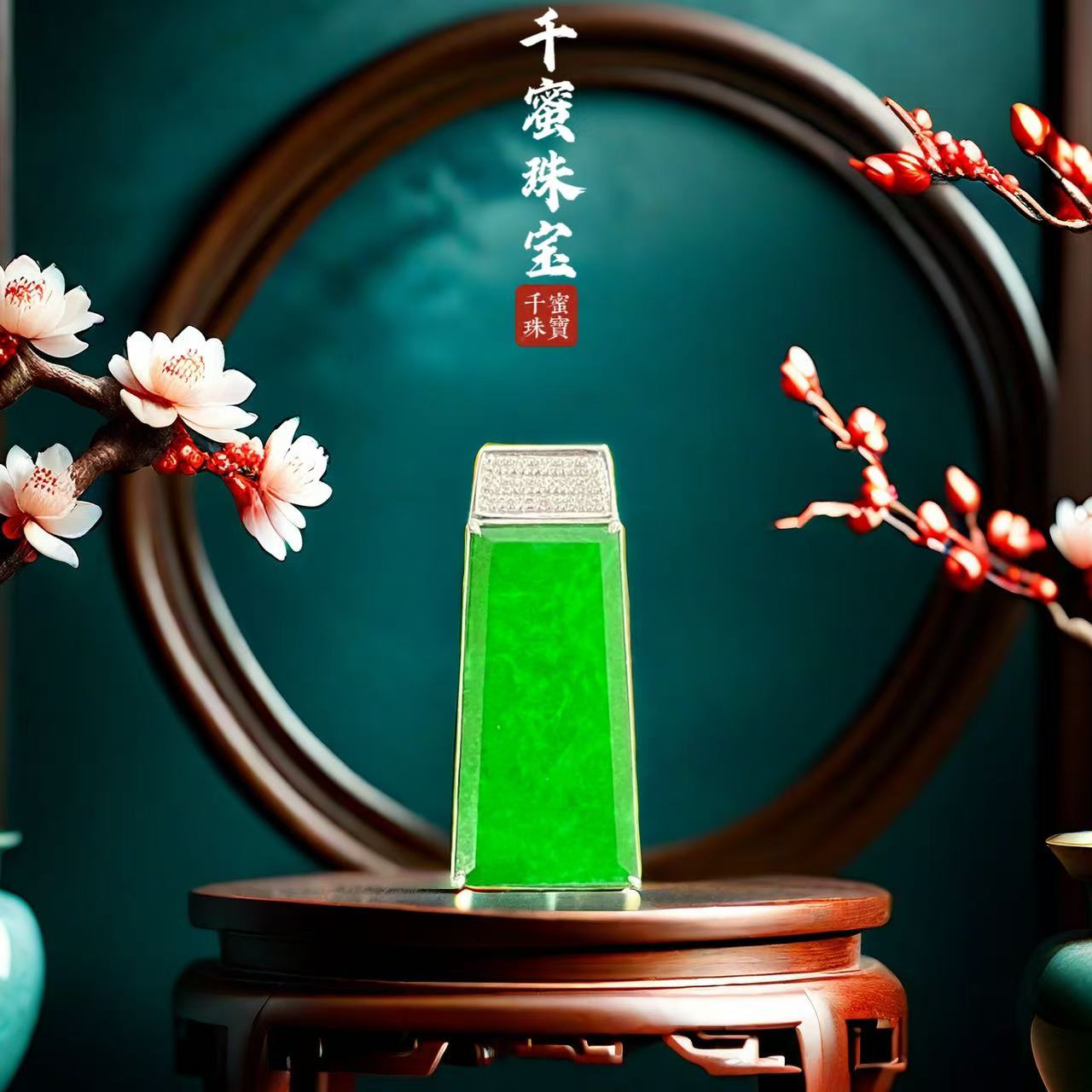 18K天然缅甸A货翡翠白金梯方观音吊坠8Q3110