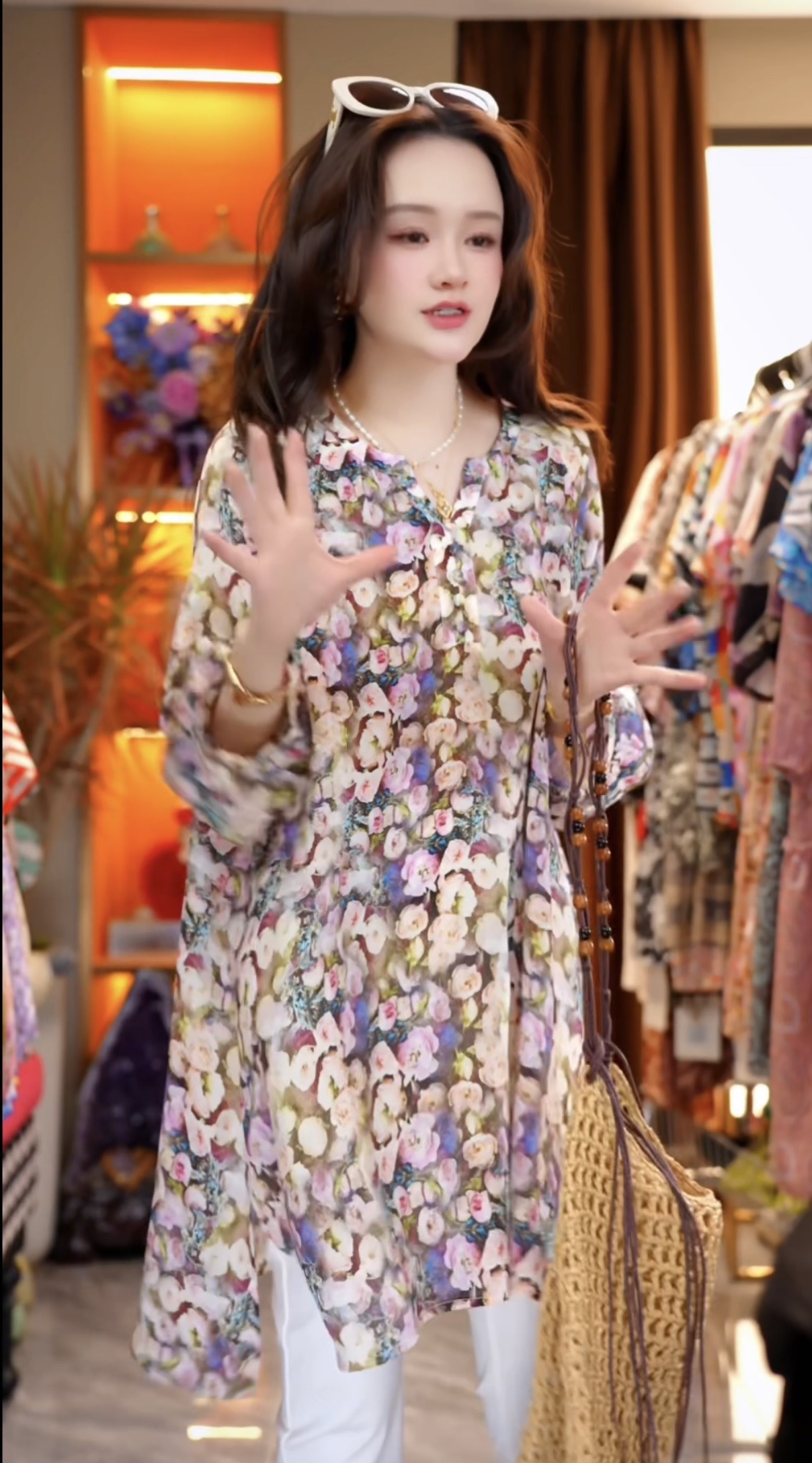 【丝芙玉禄】（A201）真丝双绉设计师衬衣裙小花显瘦桑蚕丝衬衫上衣