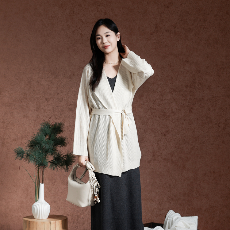 西町村屋气质慵懒开衫女长春季新款气质收腰针织衫XXAA10587