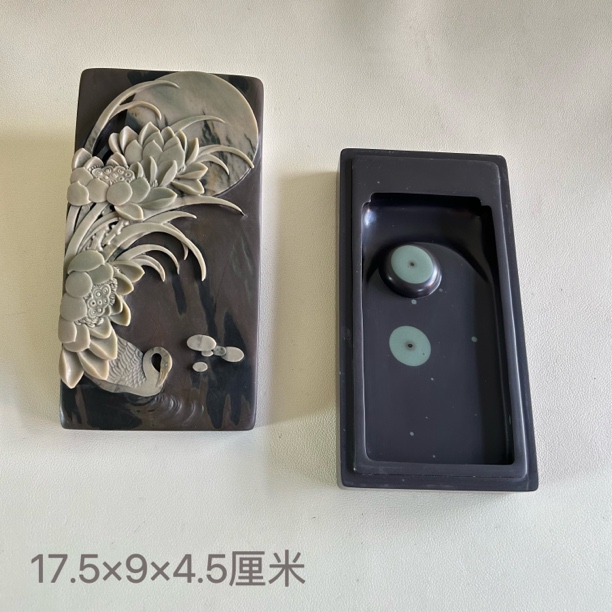 【荷花】苴却砚天然色彩手工雕刻文房四宝实用盖砚