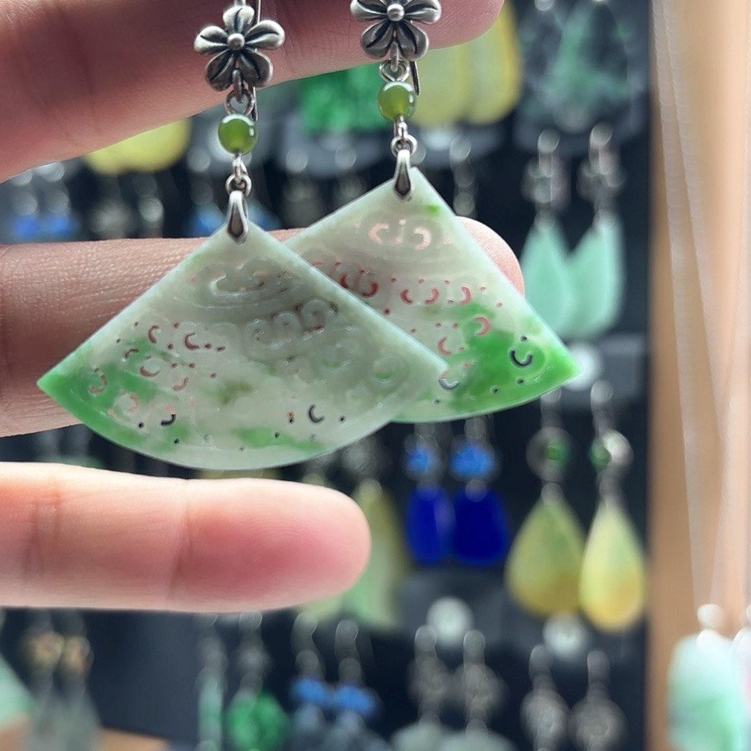 翡翠耳饰银S925镶嵌老*