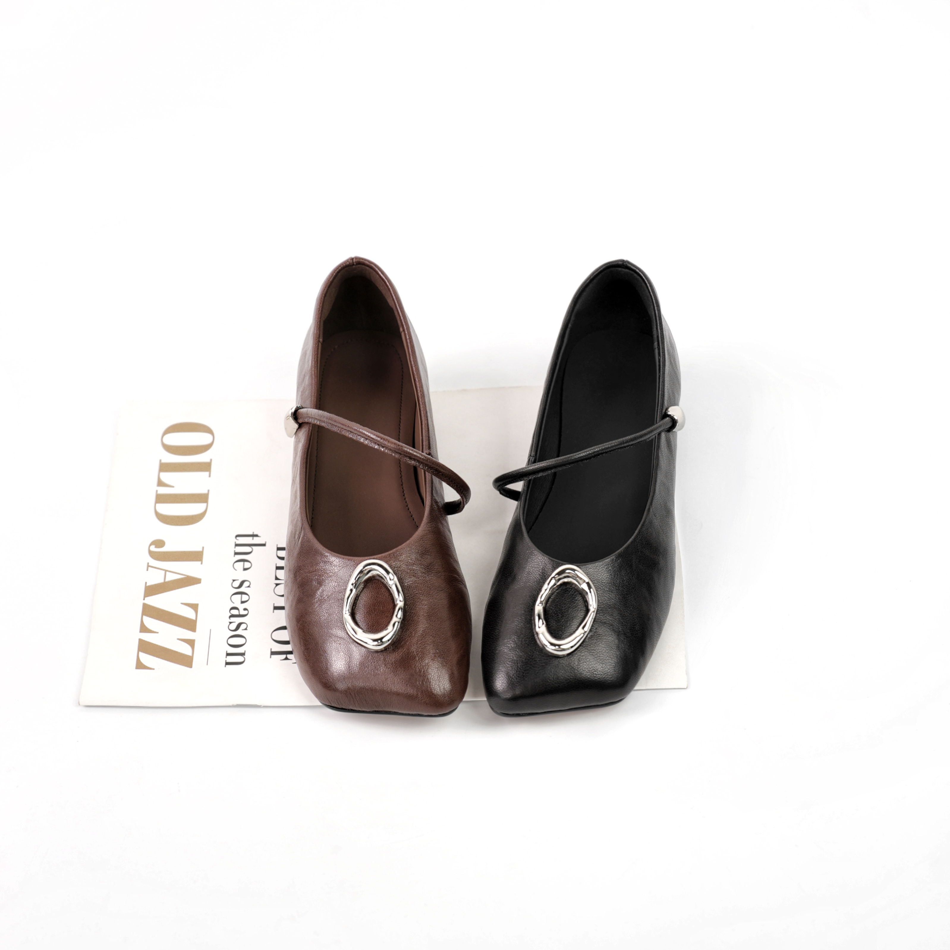 【Dhh】跟2.5cm•羊皮•方头法式单鞋女浅口新款粗跟一字复古玛丽珍