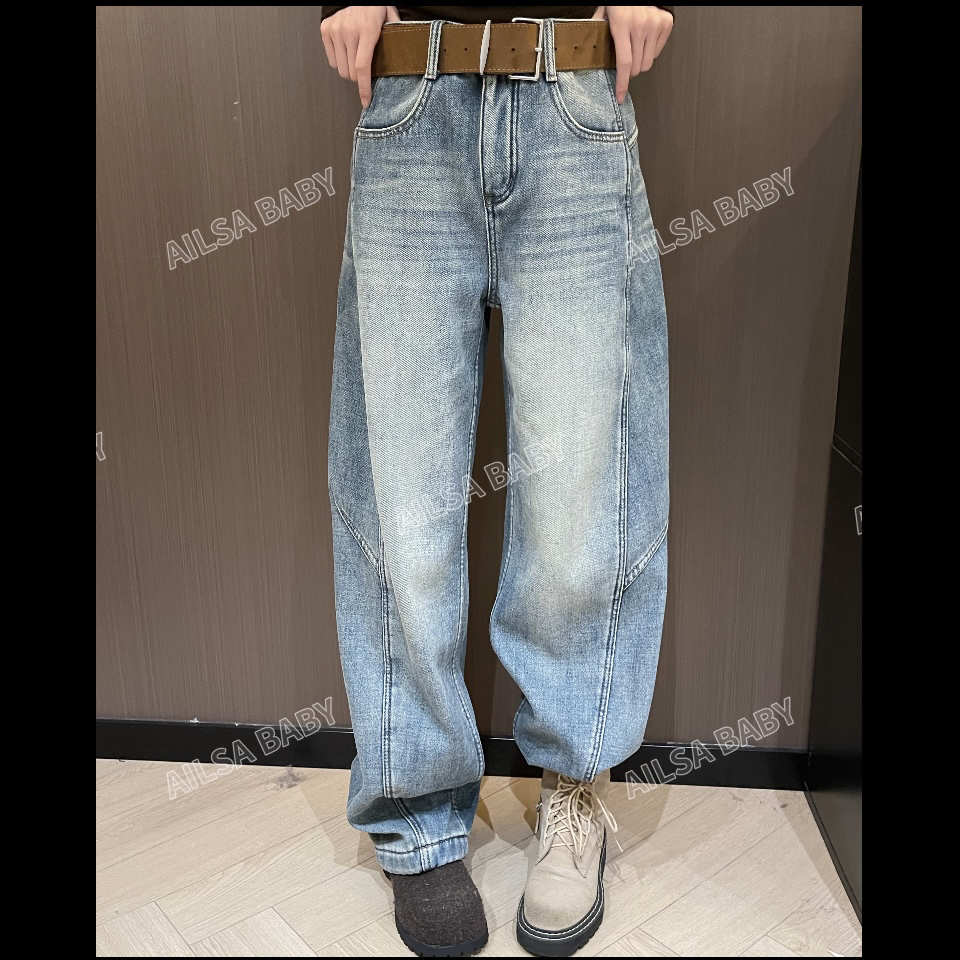 【AILSA BABY】欧货带腰带水洗蓝加绒牛仔裤/122550A